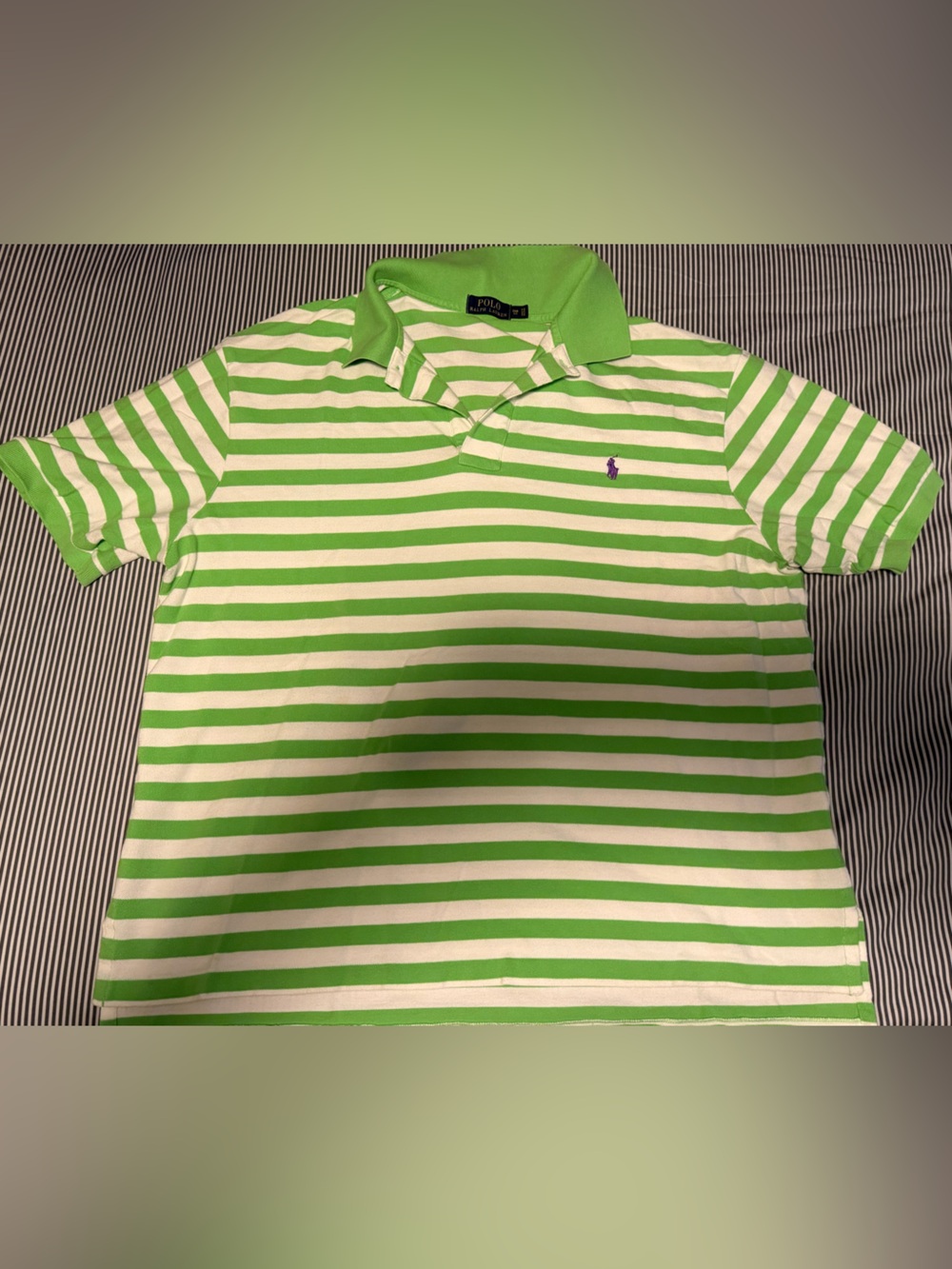 Ralph Lauren Men’s Green & White Striped Polo Shirt